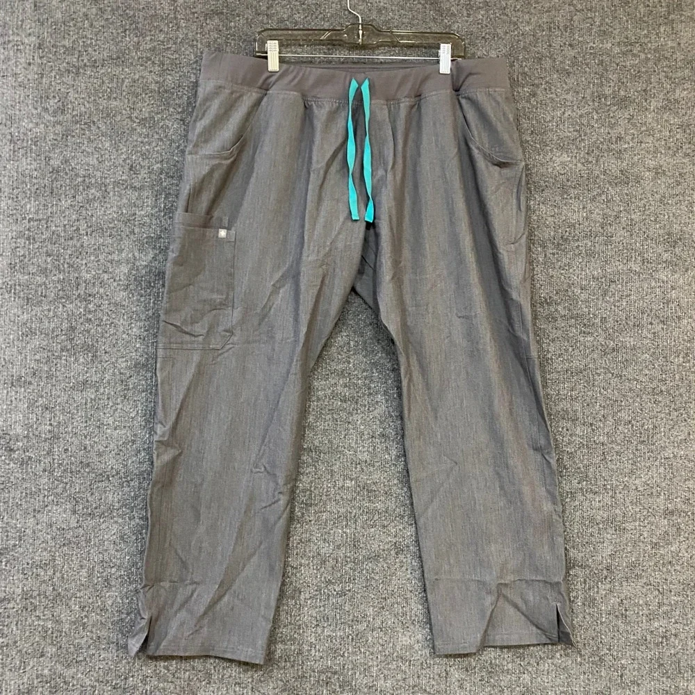 FIGS Technical Collection Scrub Pants XXL Gray Heathered T21004 Teal Drawstring